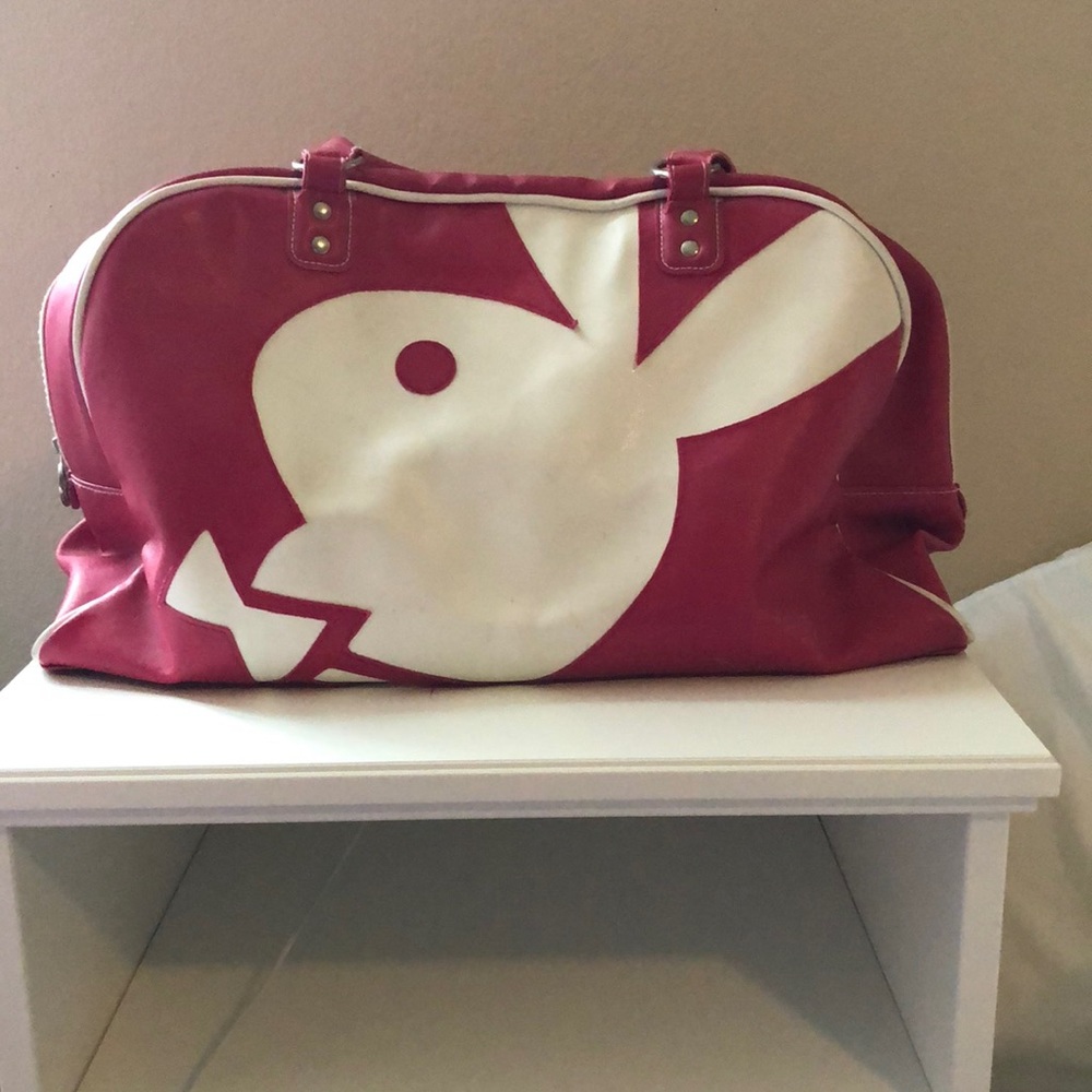 Large Playboy Travel Bag. Hot Pink bag with White Playboy Bunny.